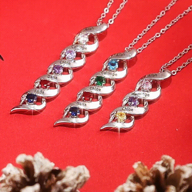 8 Names-Personalized Birthstones Necklace Set With Rose Gift Box-Custom Cascading Pendant Necklace Engraving 8 Names Gifts for Her