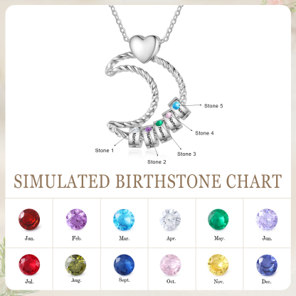 Collana Luna con 5 nomi e 5 pietre personalizzati per donna