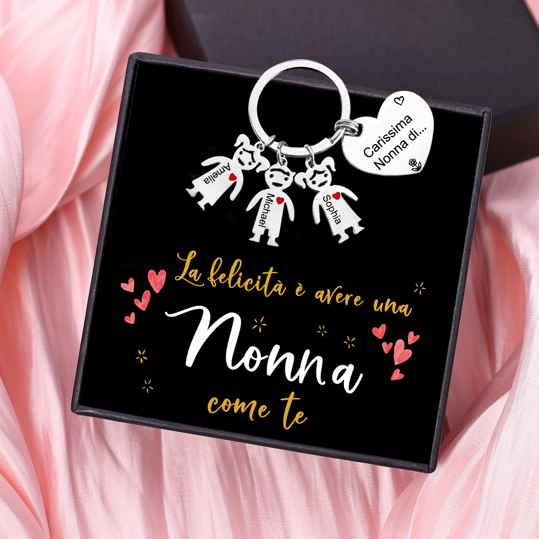 Portachiavi personalizzabile alla nonna con 1 ciondolo bambino