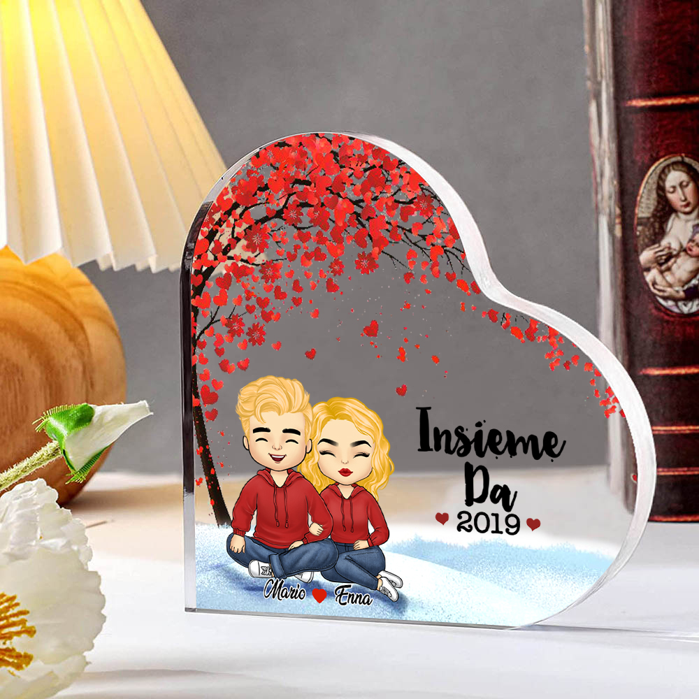 Jessemade IT Insieme da-Deco acrilico cuore per coppia 2 nomi e 1 anno personalizzabili