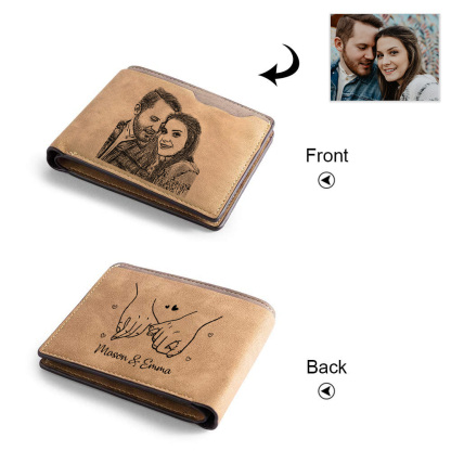 Portafoglio da uomo in pelle personalizzato con foto incisa – portafoglio a doppia facciata per coppie