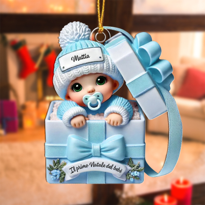 Addobbo personalizzato per l’albero di Natale – bebè nella scatolina regalo per il primo Natale