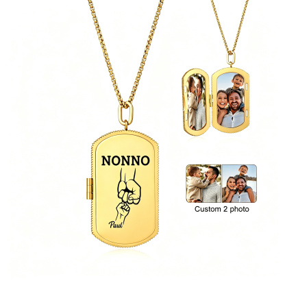Collana con Medaglione Portafoto Personalizzato per Papà con 2-7 Nomi e Pugni