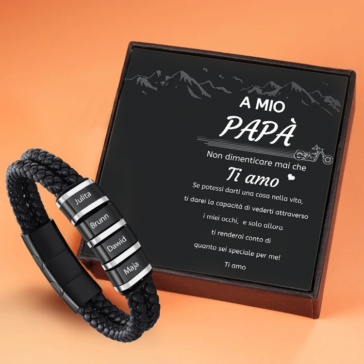 Bracciale Uomo Personalizzato in Pelle – Incisione 4 Nomi – Regalo Elegante per Papà e Lui | Jessemade
