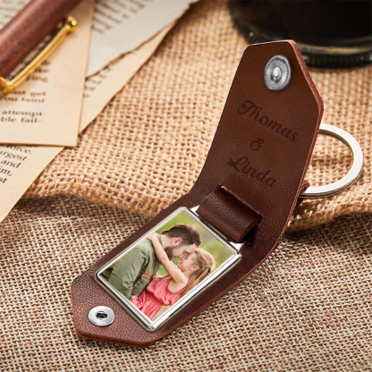 Portachiavi Pelle 1 foto e 2 nomi personalizzabili regalo per Papà