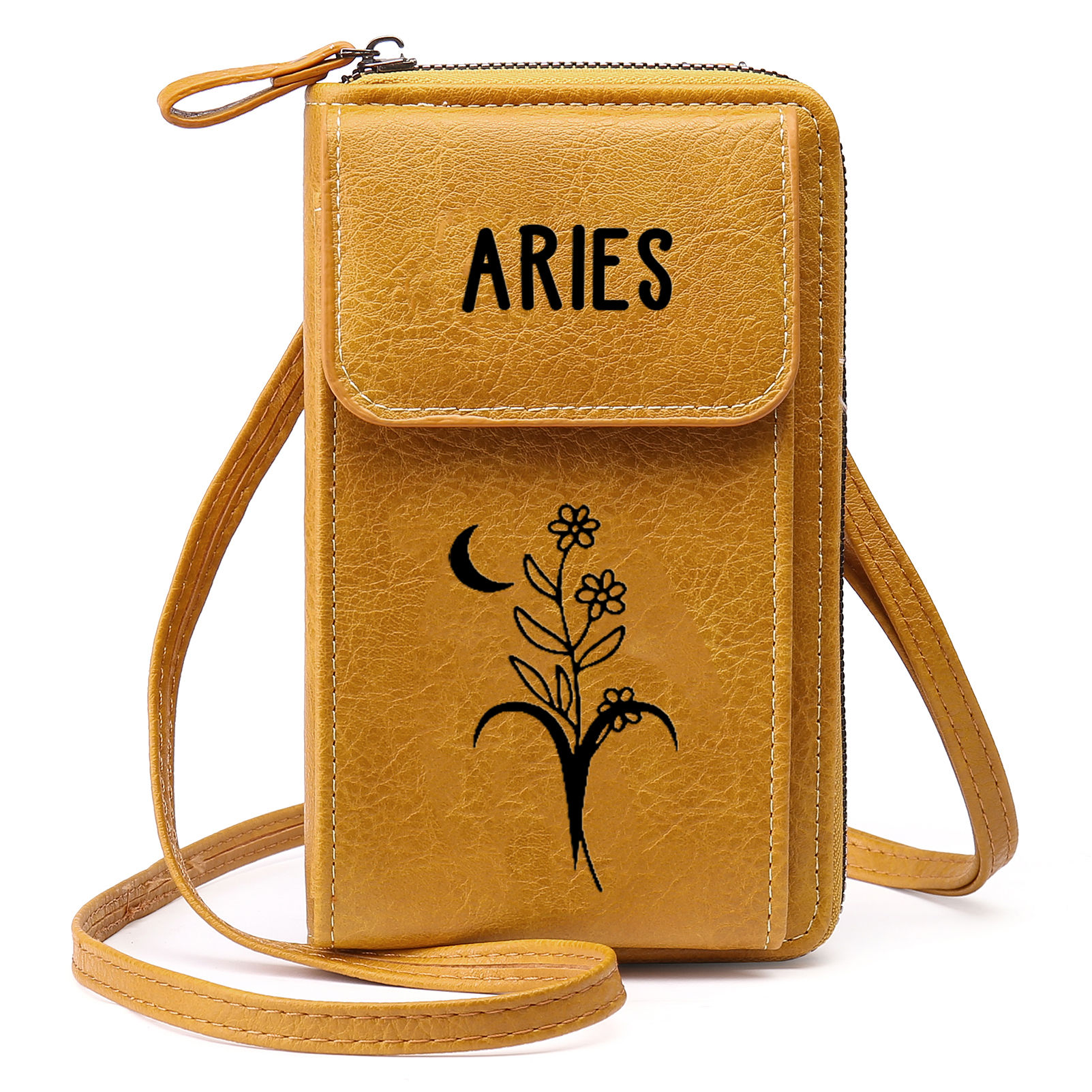 Borsa con tracolla in PU pelle con 1 nome & 1 fiore di nascita personalizzati per donna
