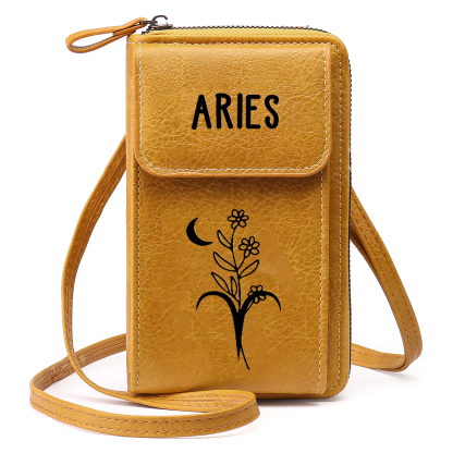 Borsa con tracolla in PU pelle con 1 nome & 1 fiore di nascita personalizzati per donna