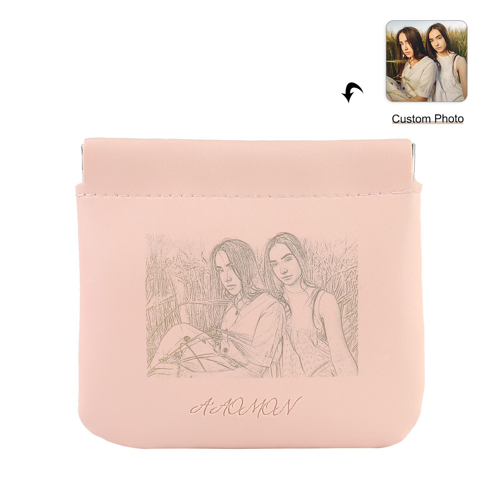 Portamonete in PU pelle con 1 foto personalizzata per donna