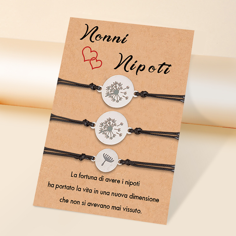 La fortuna di avere i nipoti ∞ 3 braccialetti tarassaco e ali gruppi per nonni e nipote regalo per famiglia