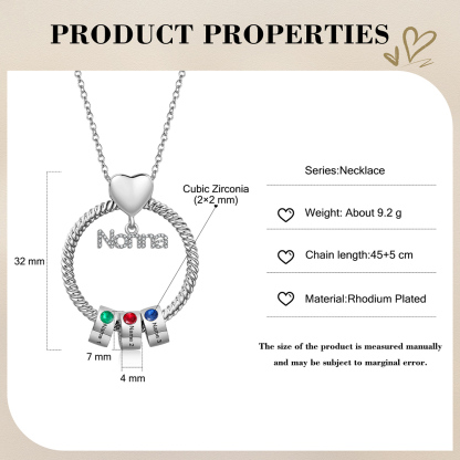 Collana con ciondolo nonna 3 nomi incisioni e pietre di nascita personalizzate