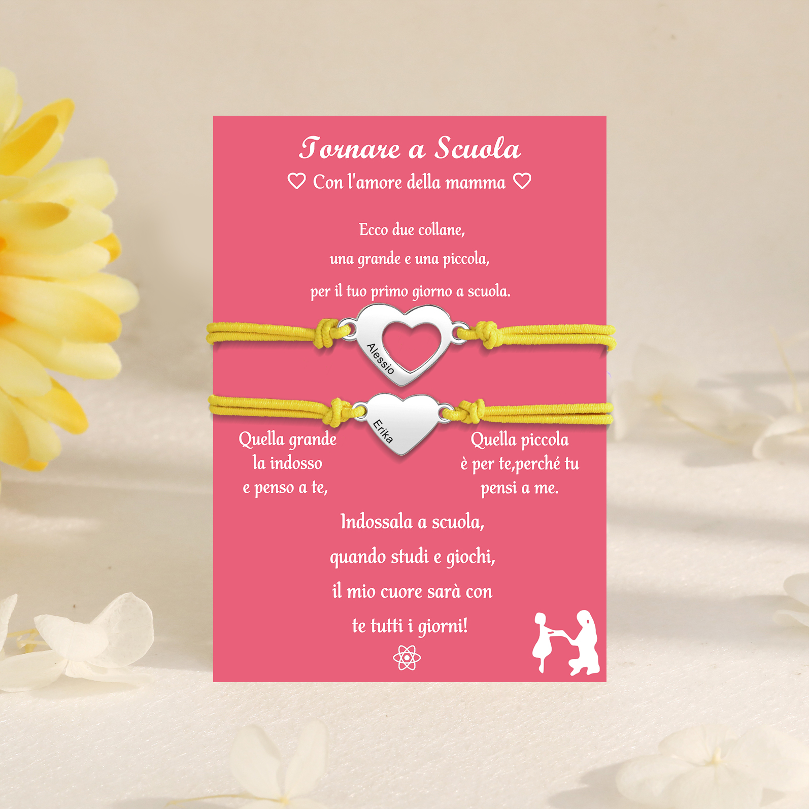 2PCS Braccialetto cuore regorabile regalo per Mamma e figlia con carta
