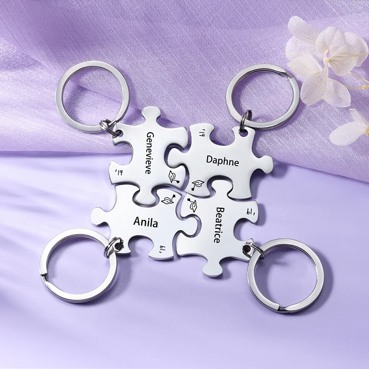 Portachiavi Puzzle Laurea con 4 nomi e 4 testi personalizzati regalo di laurea