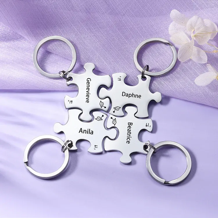 Portachiavi Puzzle Laurea con 4 nomi e 4 testi personalizzati regalo di laurea