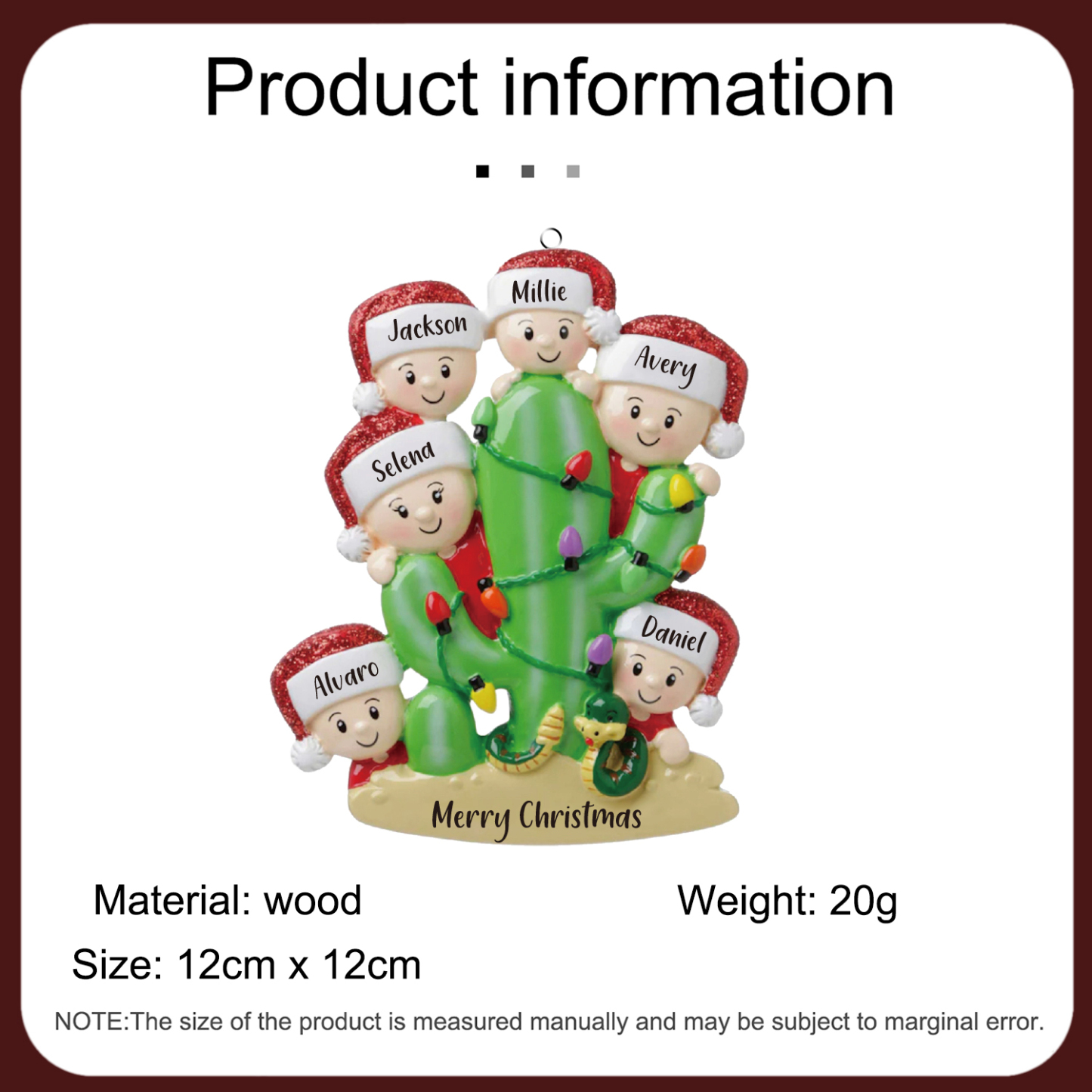 Bianco Natale mille candele... Ornamenti cactus ciondolo per albero di Natale 6 nomi personalizzati