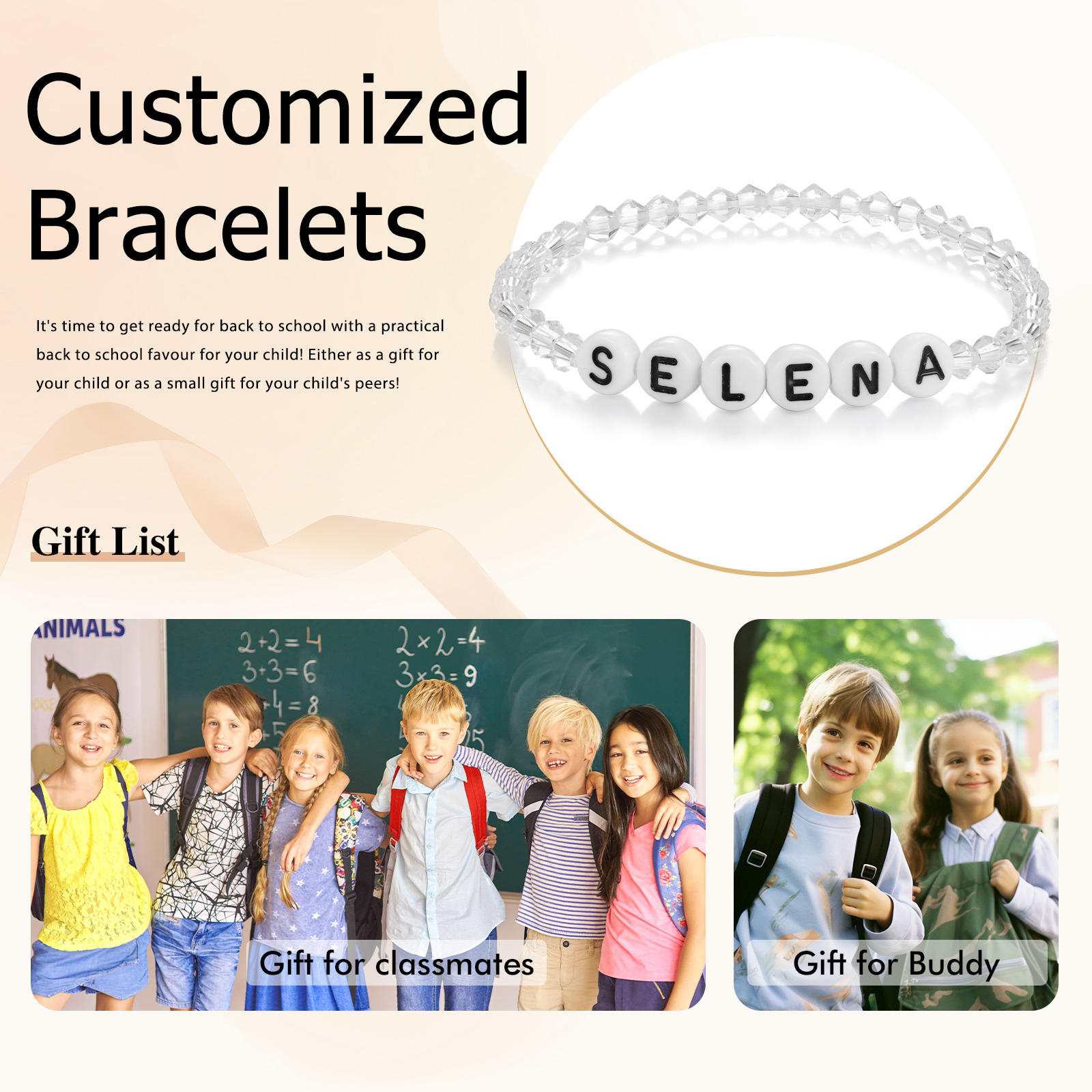 Braccialetto con perline di 1 nome personalizzato regalo per scuola bambina