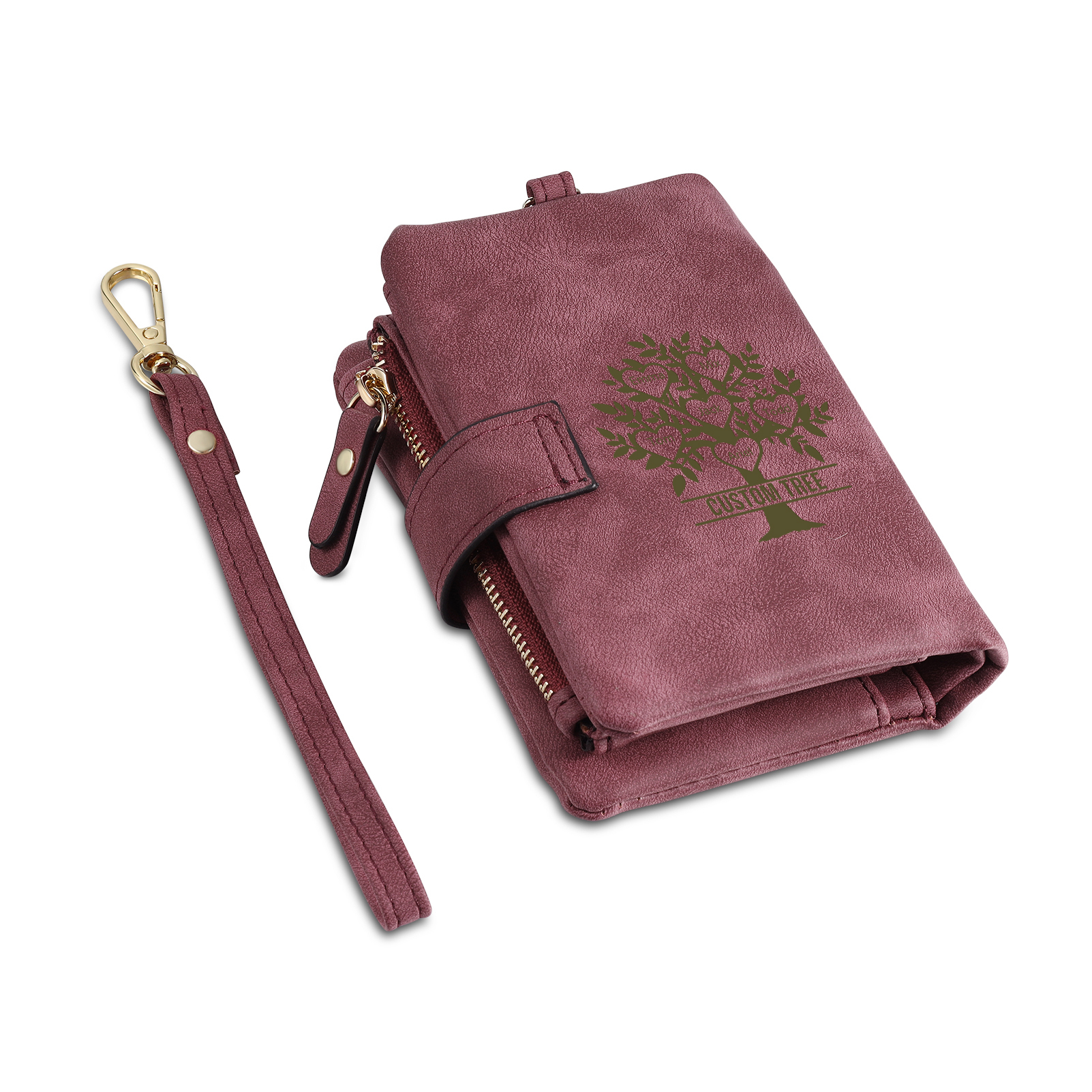 Portafoglio Albero della vita in PU pelle con 6 nomi & 1 testo & 1 lettera personalizzati per donna