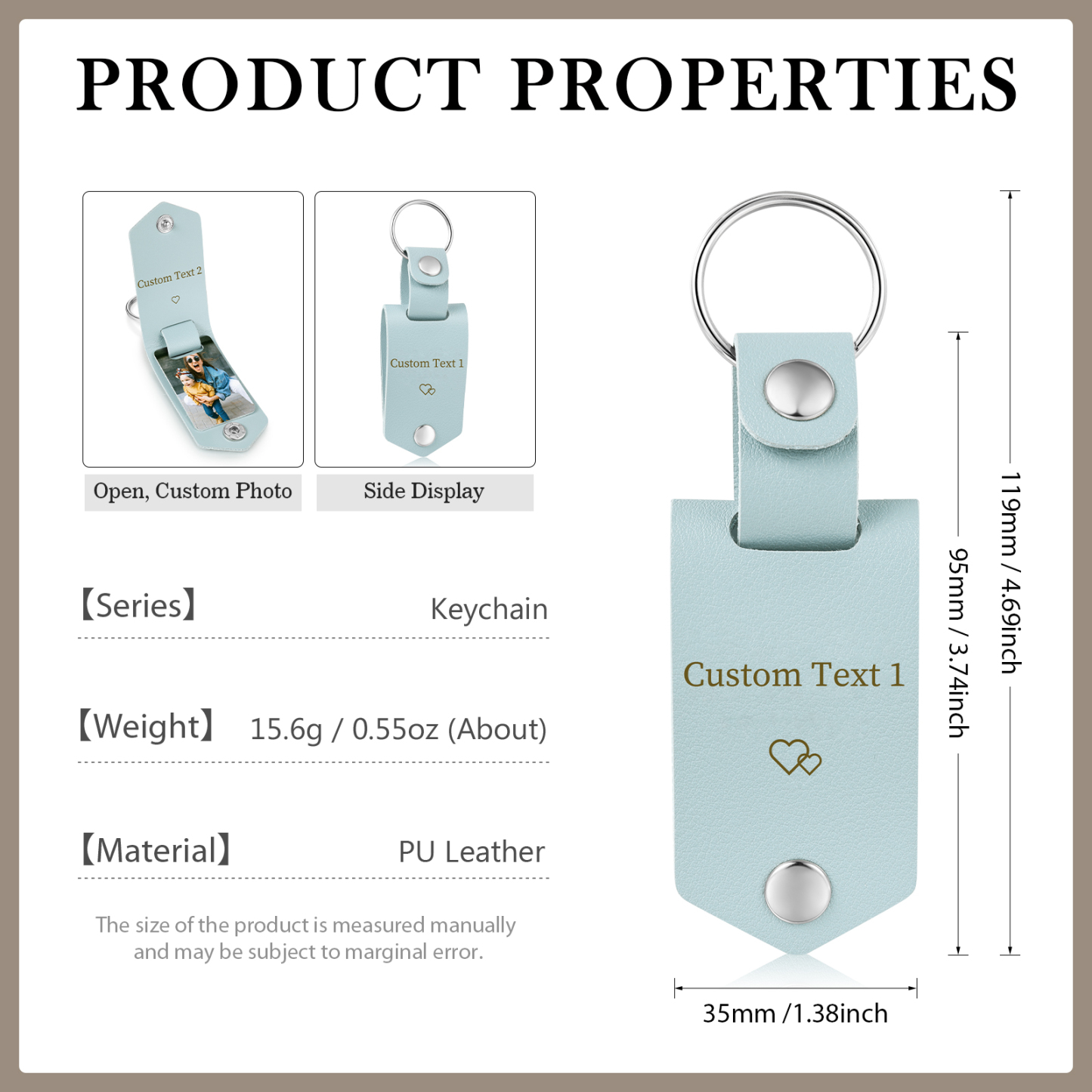 Portachiavi azzurro in Pelle 1 foto e 2 testi personalizzati per mamma