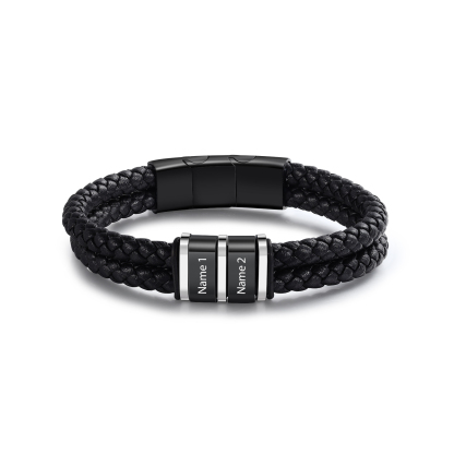 Bracciale Uomo Personalizzato in Pelle – Incisione 2 Nomi – Regalo Elegante per Papà e Lui | Jessemade