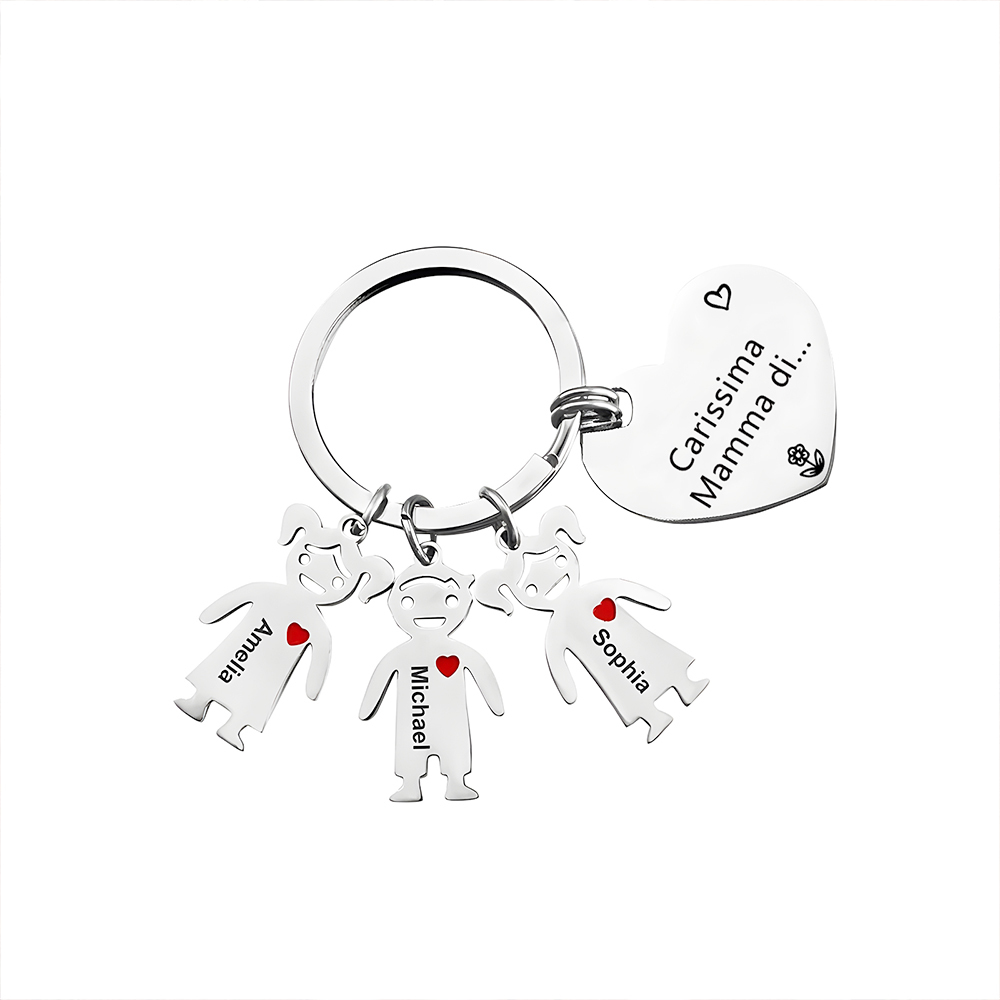 Festa della Mamma Carissima mamma di-Portachiavi a cuore con 3 ciondolo bambino 3 nomi personalizzato regalo per mamma