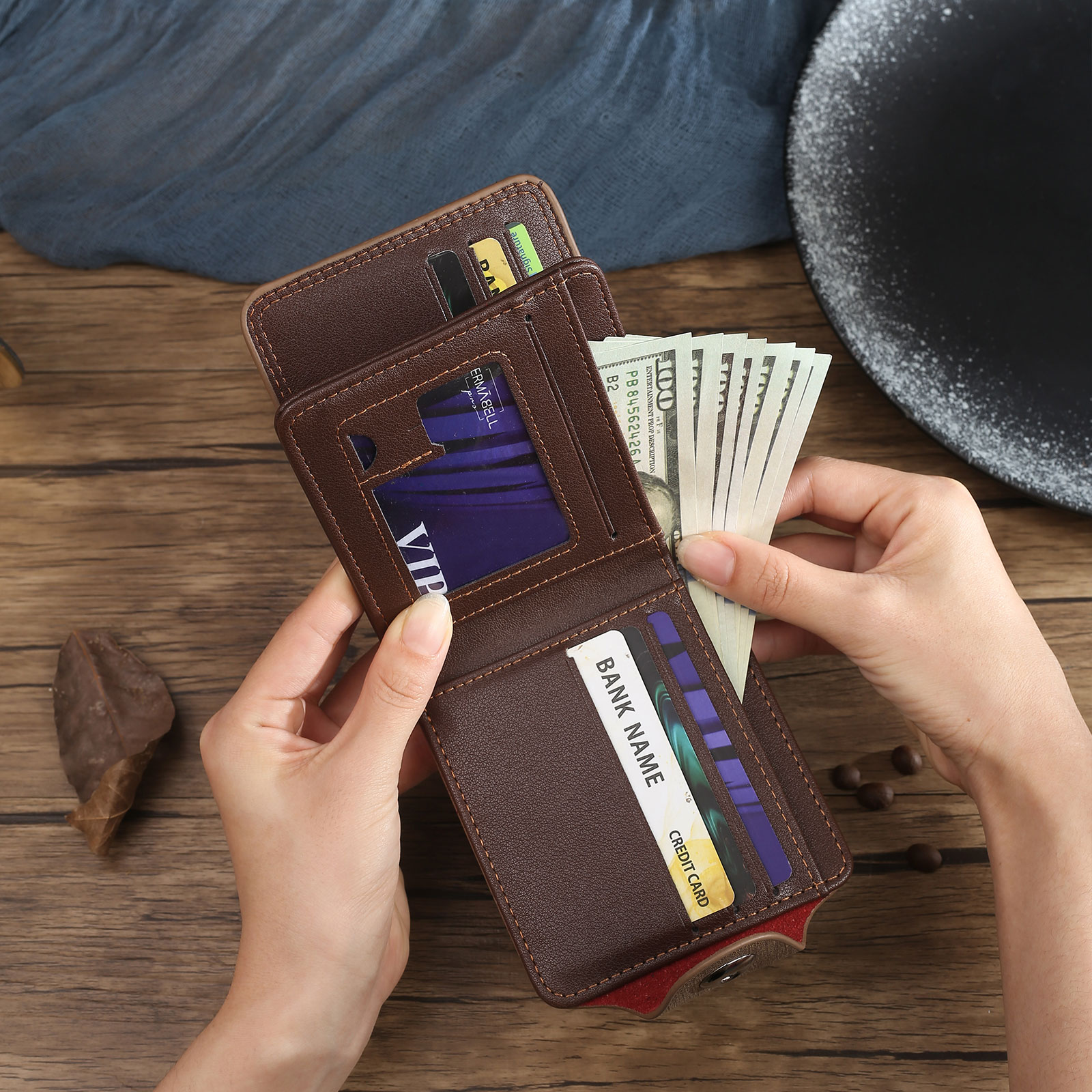 Portafoglio in PU pelle da uomo 1 nome 1 lettera e 1 foto personalizzabili regalo per uomo