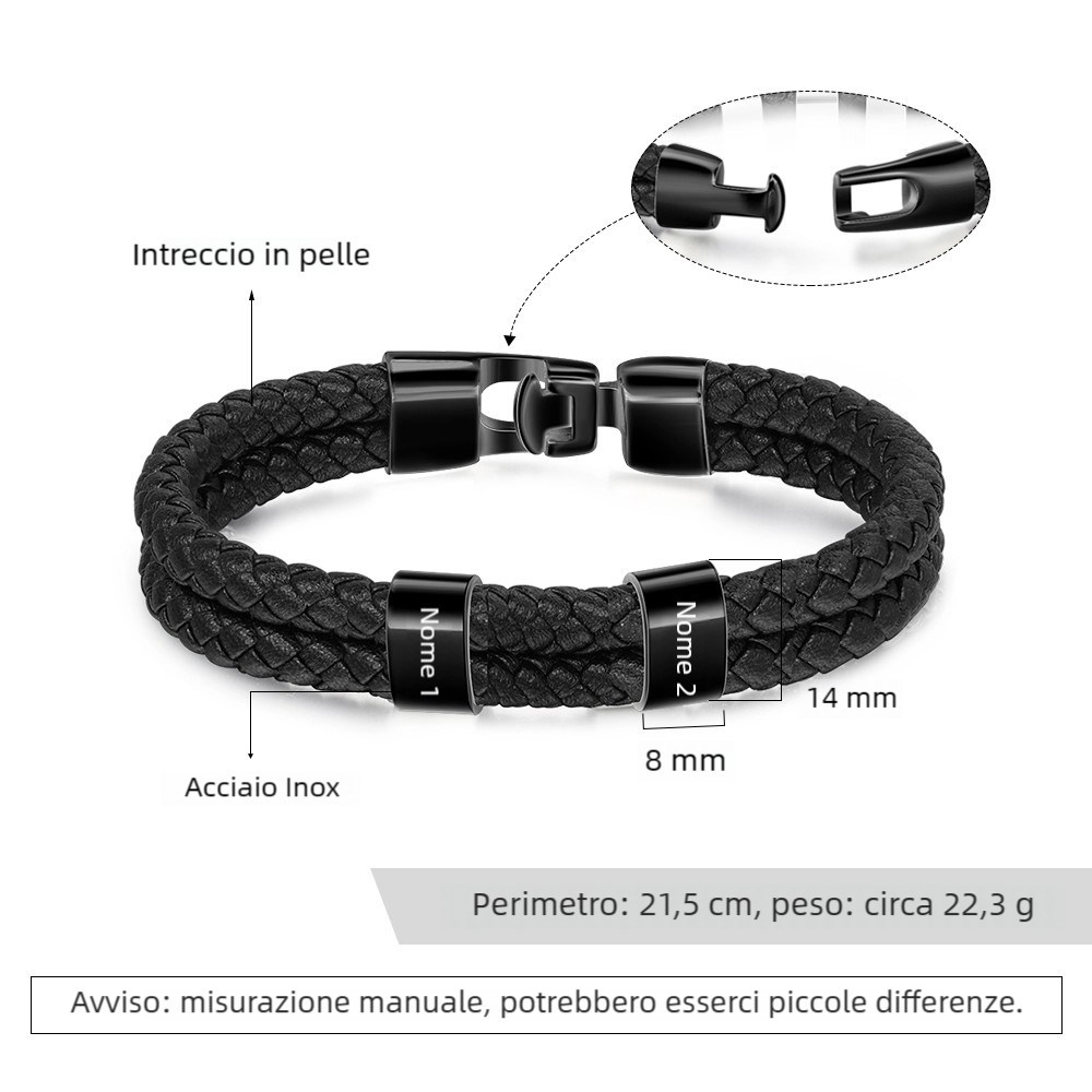 A MIO PAPÀ-Braccialetto di pelle intrecciatta con 2 nomi personalizzati di perline regalo per la festa del papà | Jessemade