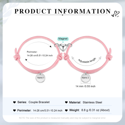 Braccialetti magnetici a corda 2 lettere personalizzate per coppia ciondolo rotondo