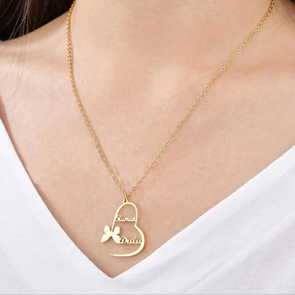Argento s925 Collana con 2  nomi personalizzatIi e 2 nomi Farfalla