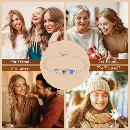 Braccialetto personalizzato con 3 nomi e 3 cuore pietre di nascita regalo per donna