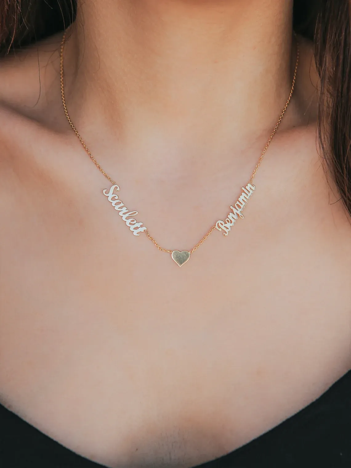 Collana personalizzato d'argento due nomi con il cuore