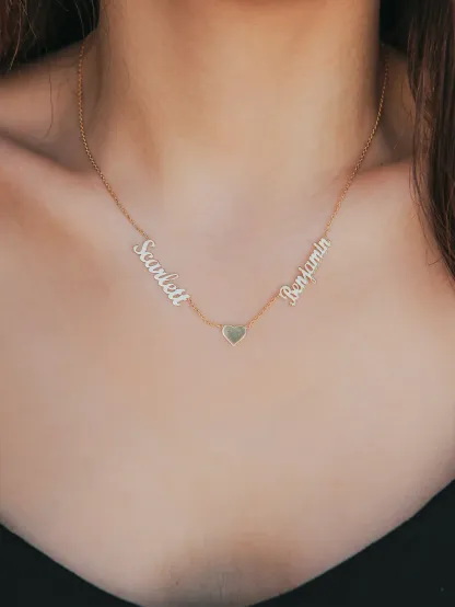 Collana personalizzato d'argento due nomi con il cuore