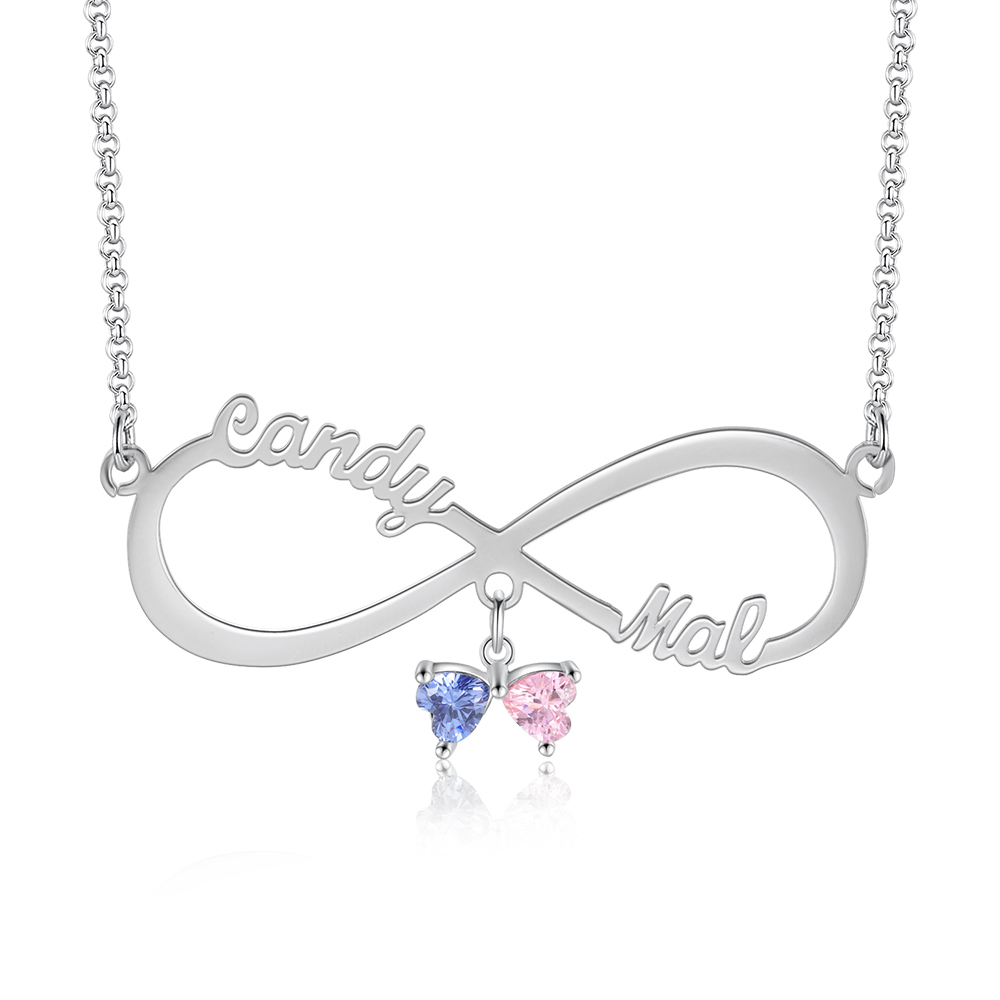 Collier Forever Love Infini 2 Prénoms 2 pierre de naissance Pour Elle