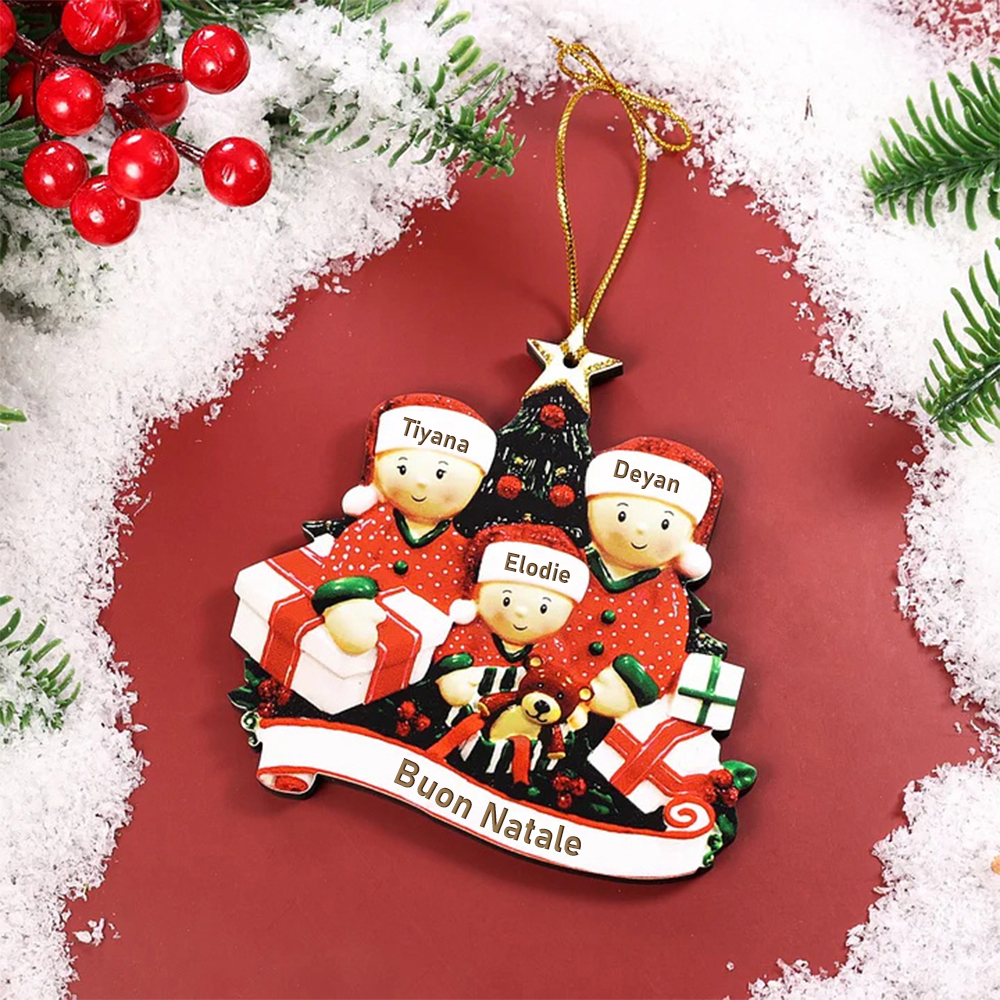 Ornamento Natalizio Personalizzato con 3 Nomi e 1 Testo Regalo di Natale in Legno per Famiglia | Jessemade