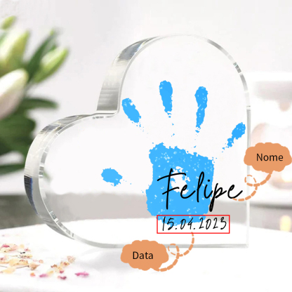 Decorazione acrilica impronta di mano a forma di cuore 1 nome e 1 data personalizzati