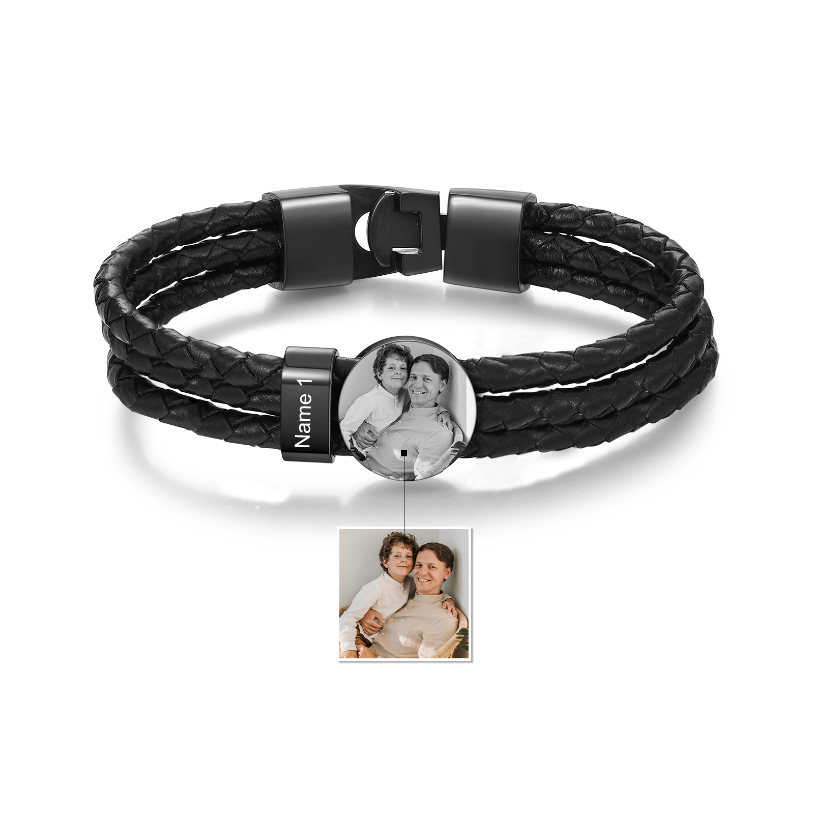 Caro Nonno-Braccialetto pelle da uomo con 1 nome e 1 foto personalizzato regalo per nonno con carta