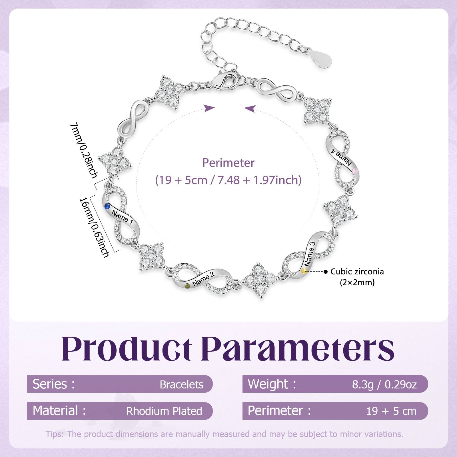 Bracciale Infinito Personalizzato con Pietra di Nascita, da 1 a 5 Nomi