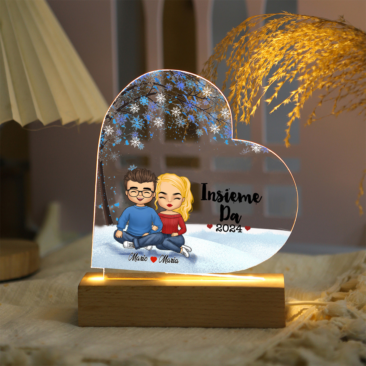 Lampada Acrilica Personalizzata per Coppie - 2 Nomi e 1 Anno Personalizzabili - "Insieme Dal" - Regalo di San Valentino per Lei/Lui | Jessemade