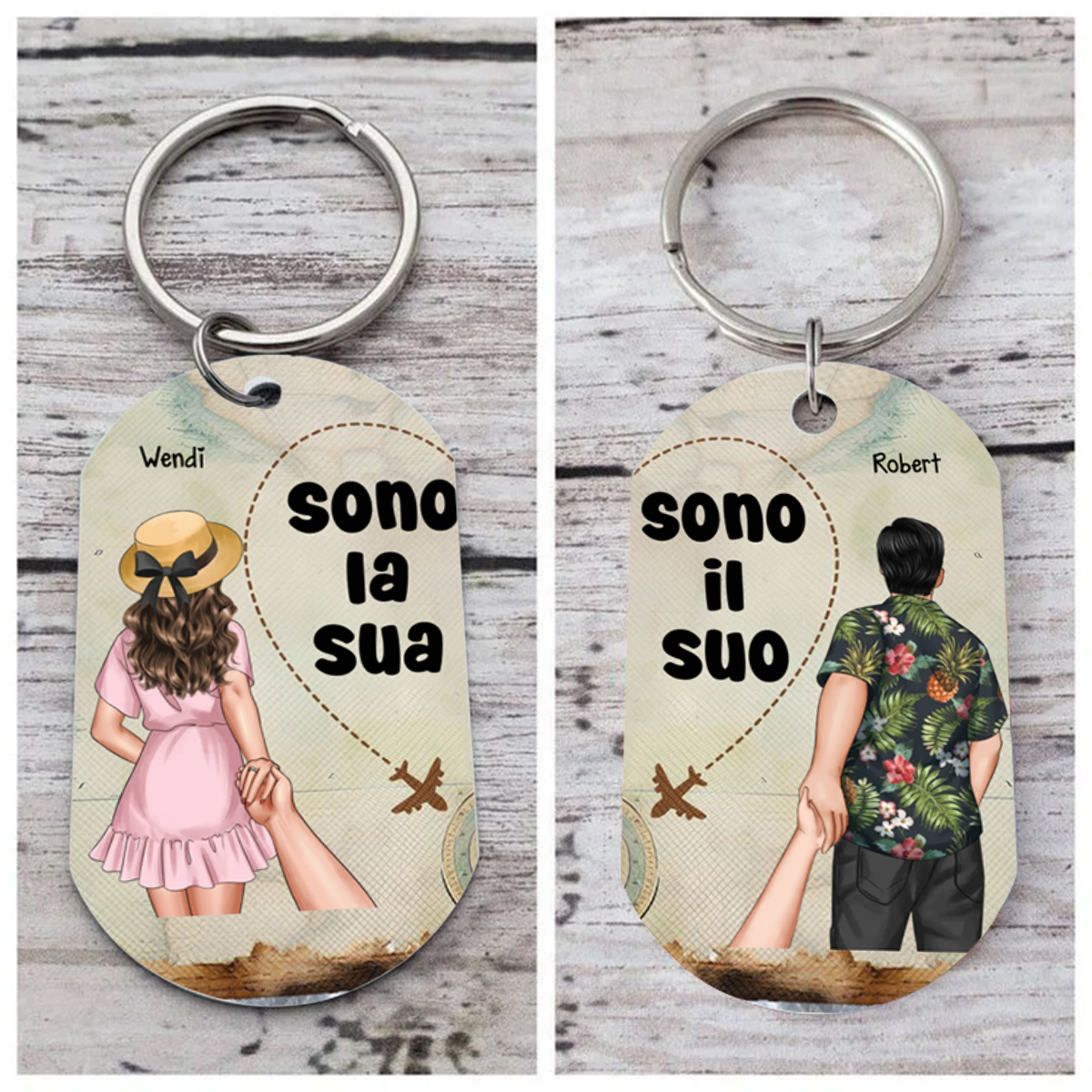 Portachiavi Personalizzato Coppia con 2 Nomi e Figure - “Sono il Suo & Sono la Sua,” - Regalo di San Valentino per Coppia | Jessemade