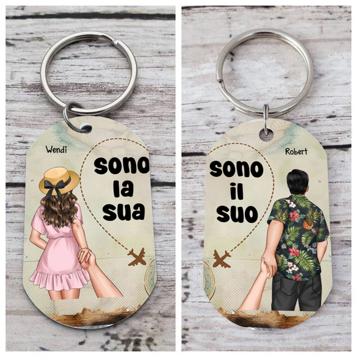Portachiavi Personalizzato Coppia con 2 Nomi e Figure - “Sono il Suo &