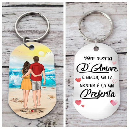 Portachiavi Personalizzato con 2 Nomi e Personaggi - Design Spiaggia "