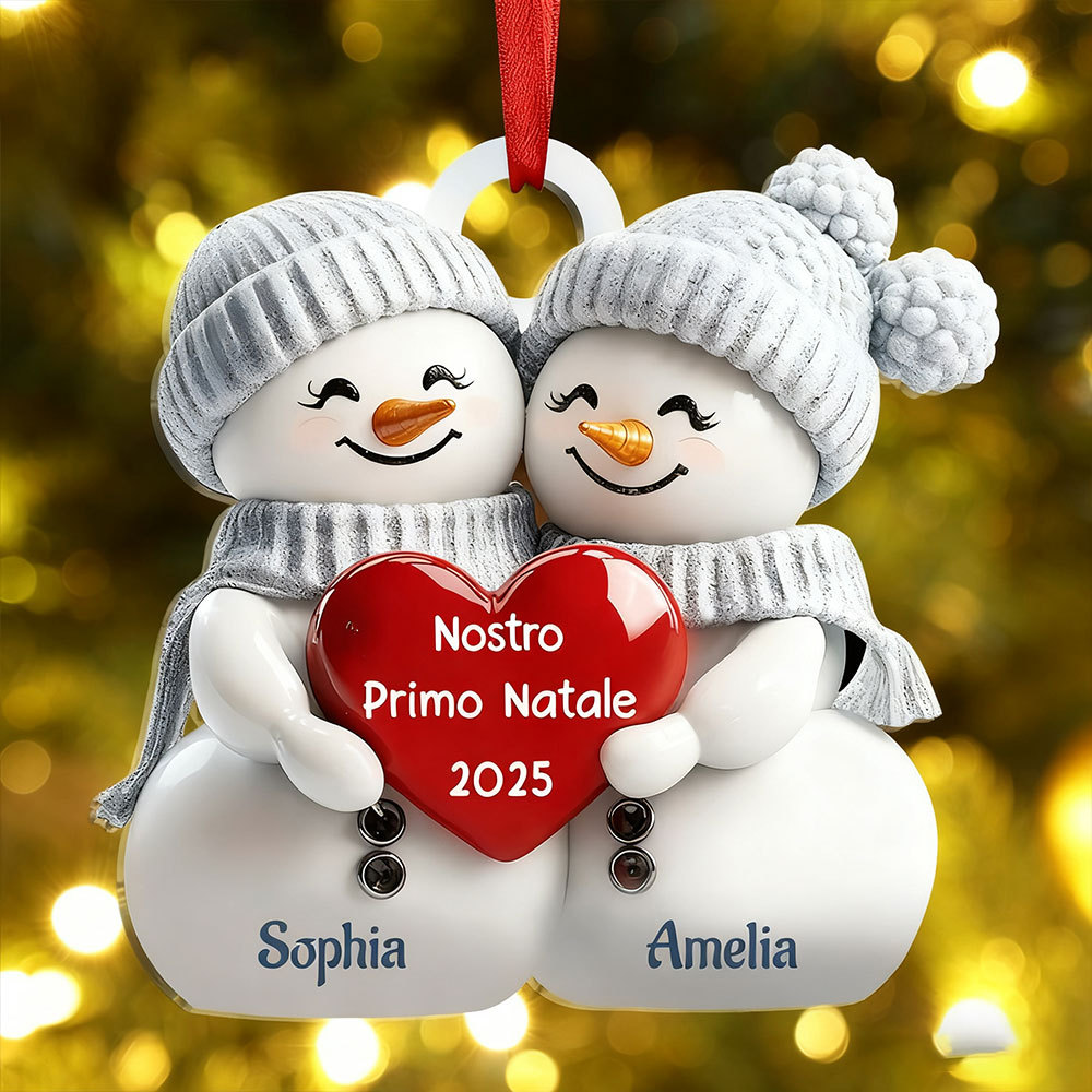 Decorazione Personalizzata con Coppia di Pupazzi di Neve – 2 Nomi Personalizzati, 2 Testi e Anno – Regalo di Natale per Lei/Lui | Jessemade