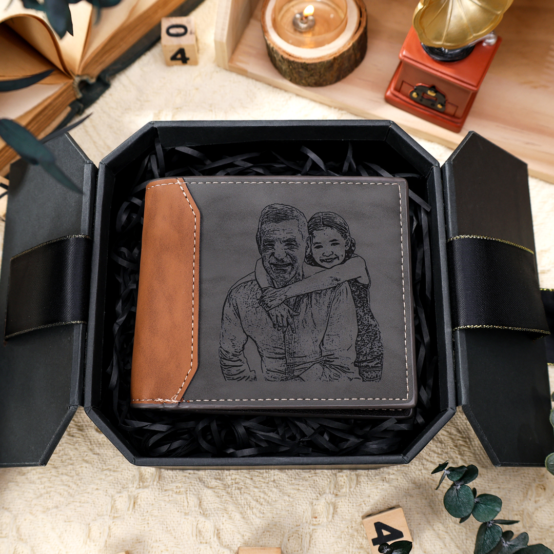 Jessemade IT Portafoglio in PU pelle 1 foto e 1 nome e 1 lettera personalizzati regalo per papà