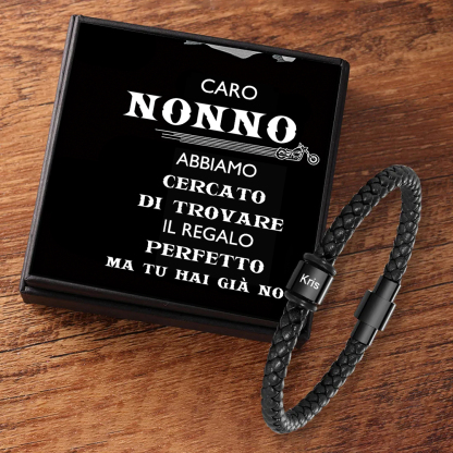 Caro Nonno-Braccialetto in pelle intrecciata 1 perlina di nome regalo per nonno con carta
