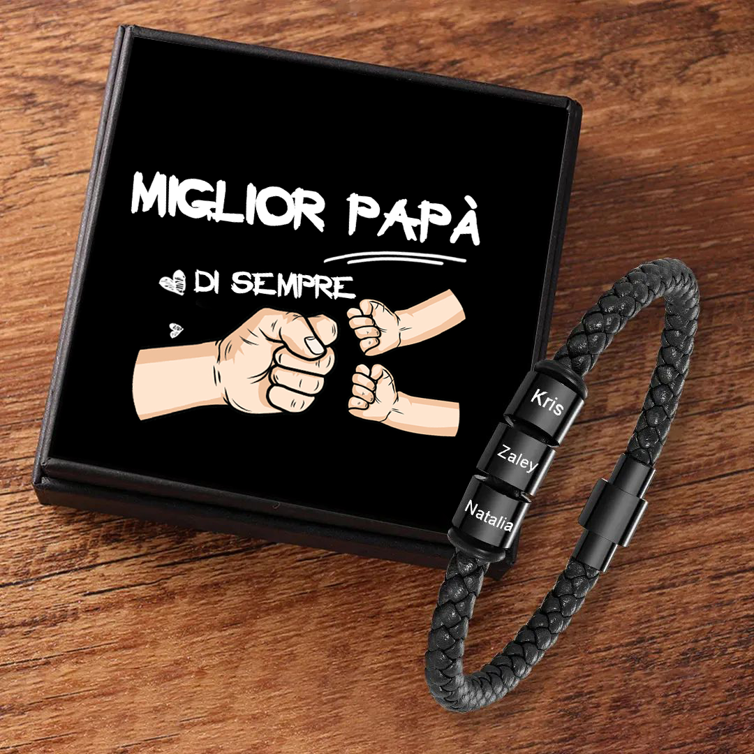 Jessemade IT Braccialetto in pelle intrecciata 1 perline Braccialetto maschile con nome personalizzato