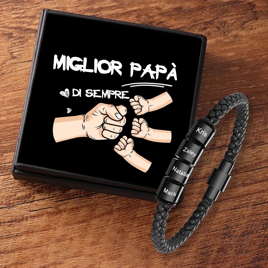 Bracciale Uomo Personalizzato – Incisione 4 Nomi – Regalo Speciale per Papà | Jessemade