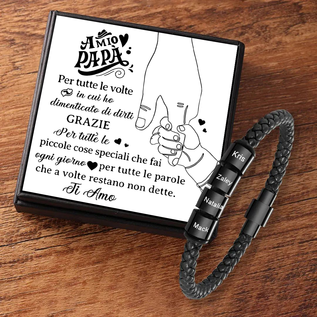 Bracciale Uomo Personalizzato – Incisione 4 Nomi – Regalo Speciale per Papà | Jessemade