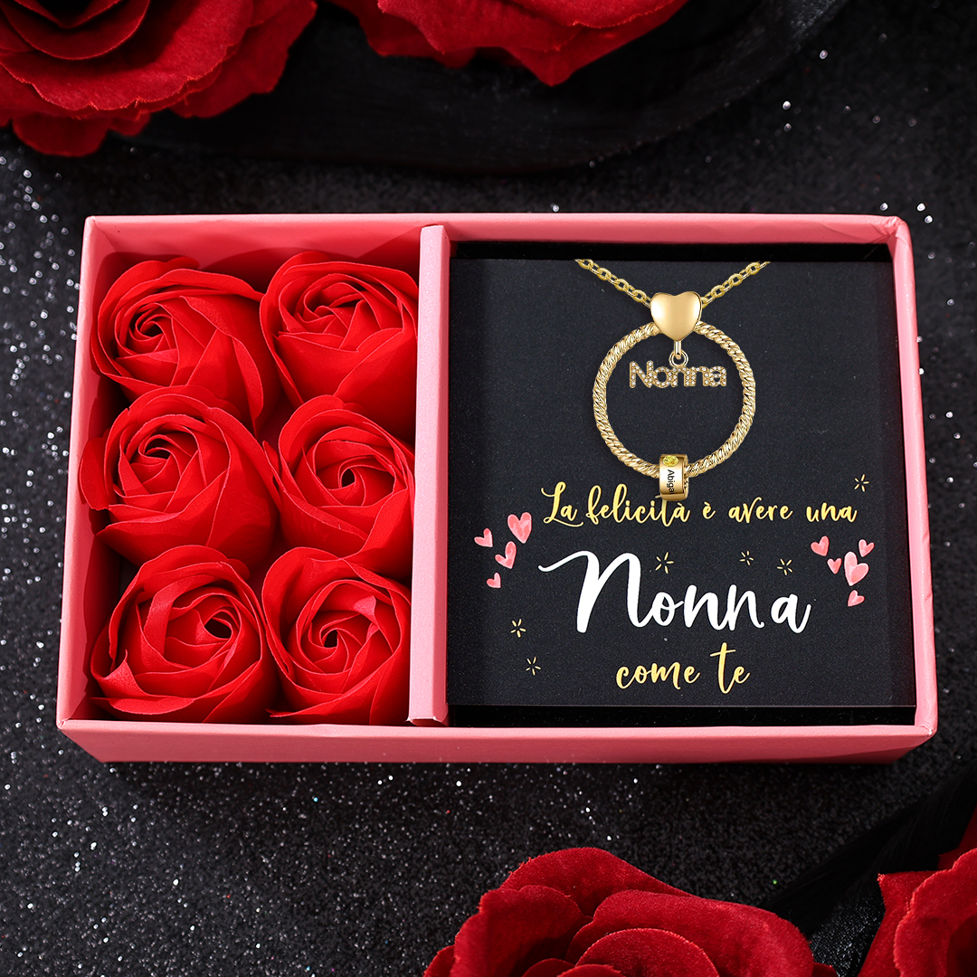 Collana con ciondolo nonna 1 nome incisione e pietra di nascita personalizzata