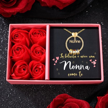 Collana con ciondolo nonna 3 nomi incisioni e pietre di nascita personalizzate