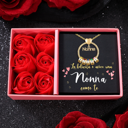 Collana con ciondolo nonna 5 nomi incisioni e pietre di nascita personalizzate