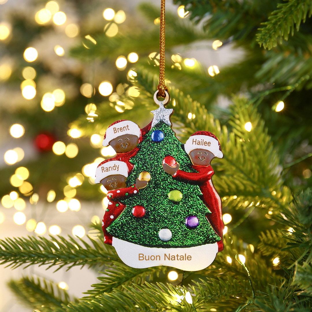 Pendente Abbraccio Intorno all'Albero di Natale per auto foto personalizzabile con 3 nomi e 1 testo un tocco unico per Natale