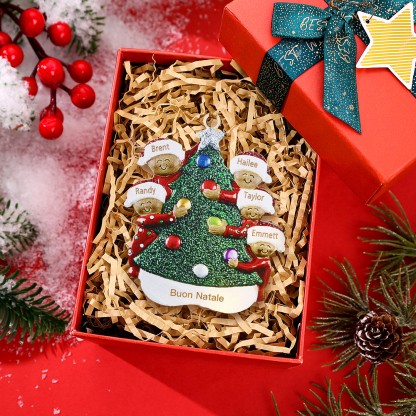 Pendente Abbraccio Intorno all'Albero di Natale per auto foto personalizzabile con 5 nomi e 1 testo un tocco unico per Natale